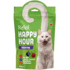 Reflex Happy Hour Cocktail Somonlu, Kuzulu, Tavuklu ve Yaban Mersinli Kedi Ödül Maması 60 Gr