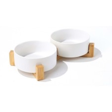 M-Pets Opera Kedi ve Köpekler için Bambu Standlı Seramik Mama ve Su Kabı 2x850ml (Beyaz)