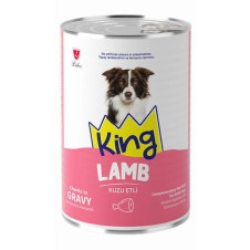 King Sos İçinde Et Parçacıklı Kuzu Etli Yetişkin Köpek Konserve 400Gr